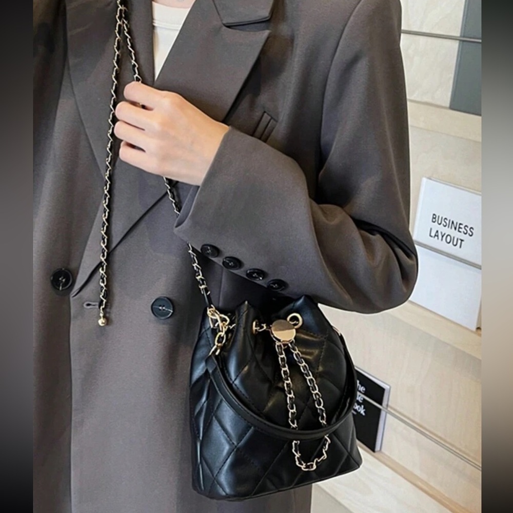 Quilted Black Vegan Leather Crossbody Bag - Picture 8 of 11